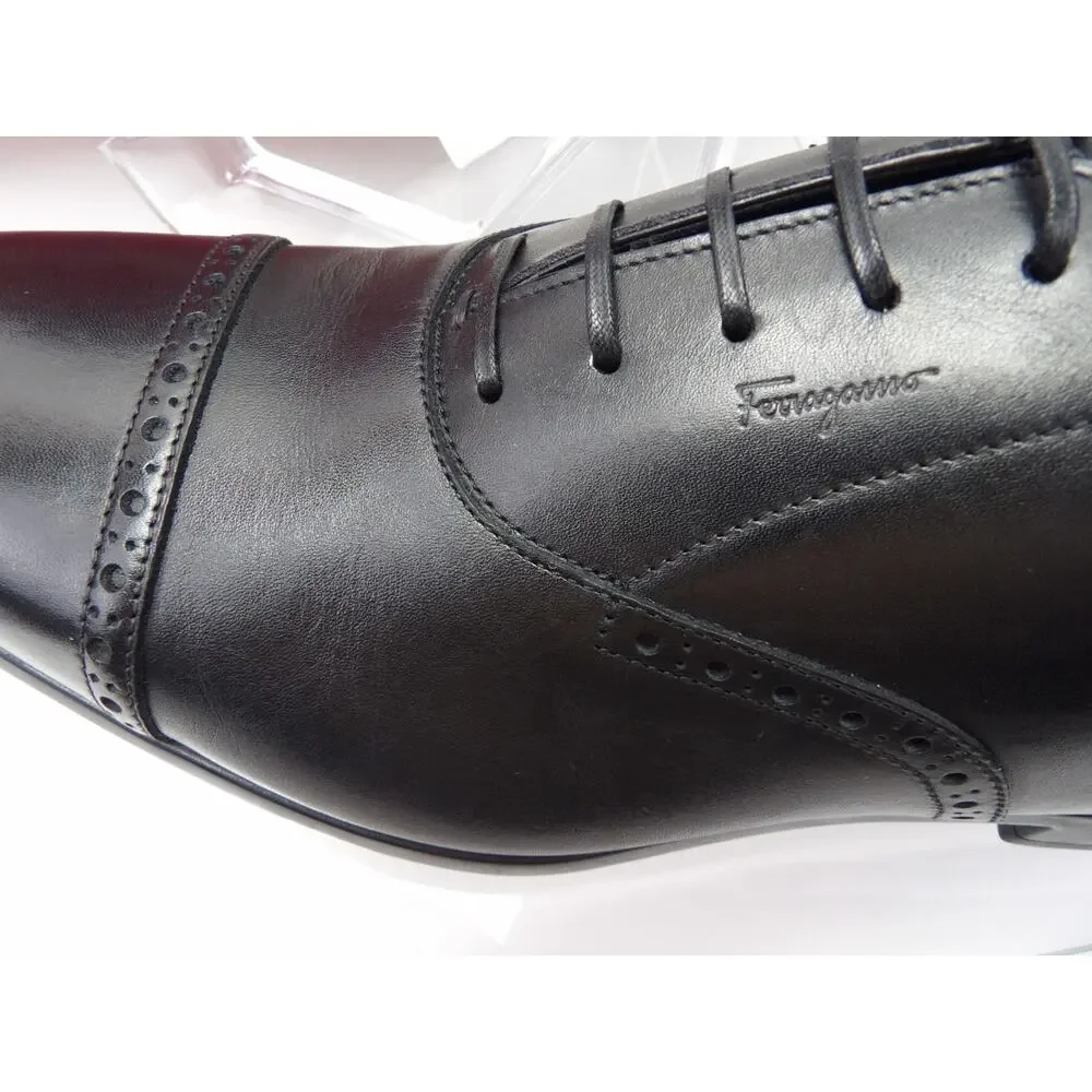 NIB SALVATORE FERRAGAMO RILEY BLACK BROGUE LEATHER LOGO OXFORDS 11 EE